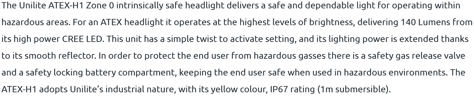 פנס ראש מקצועי מגון התפוצצות UNILITE UNI-LITE ATEX-H1 LED